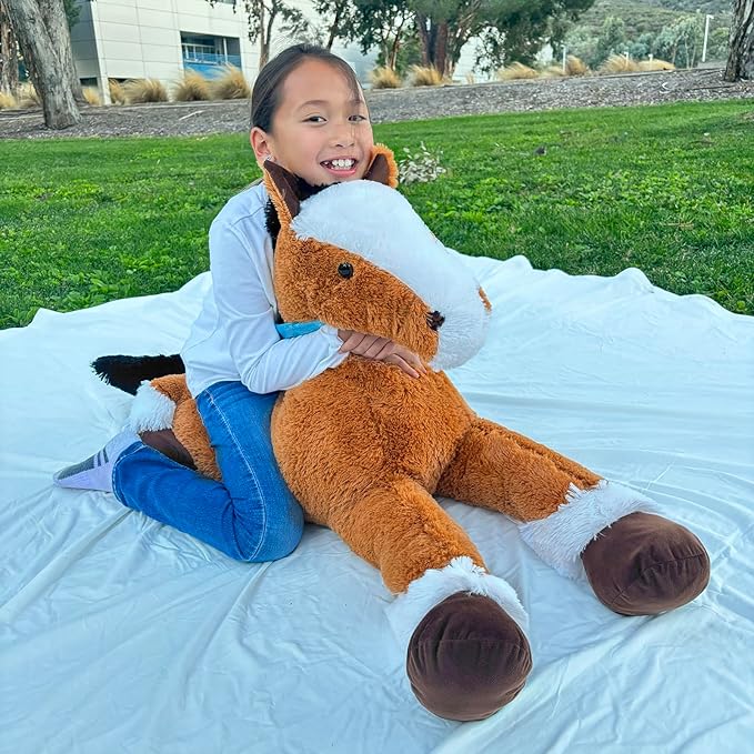 MaoGoLan Large Horse Stuffed Animal for Boy, Big Horse Plush Toy for Girl, Ridable Stuffy Pony for Kid, Stuffed Pony Plush Pillow for Baby Shower, Birthday Gifts or Party Favor, 47 inches, Tan