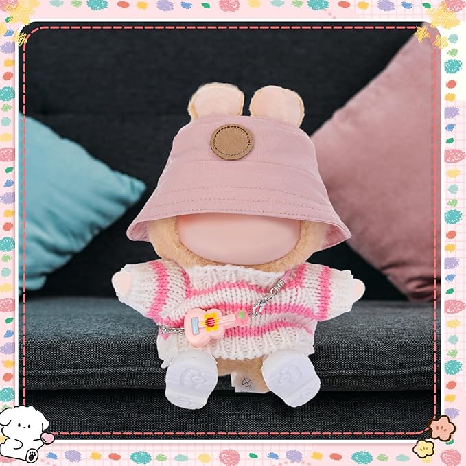 5 Pcs Stylish Set for 17cm Dolls with Fashion Hat, Guitar, Transparent Glasses, Shoes and Sweater Outfit Set, Cute Doll Style Accessories Gift (Sweet, Pink)