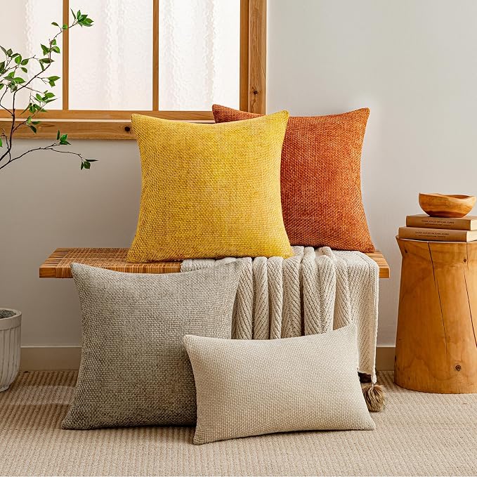 a moment Yellow Chenille Throw Pillow Covers 20x20 Inch Pack of 2 Modern Decorative Throw Pillow Covers Farmhouse Cross Covers Home Decor for Sofa Bedroom Living Room