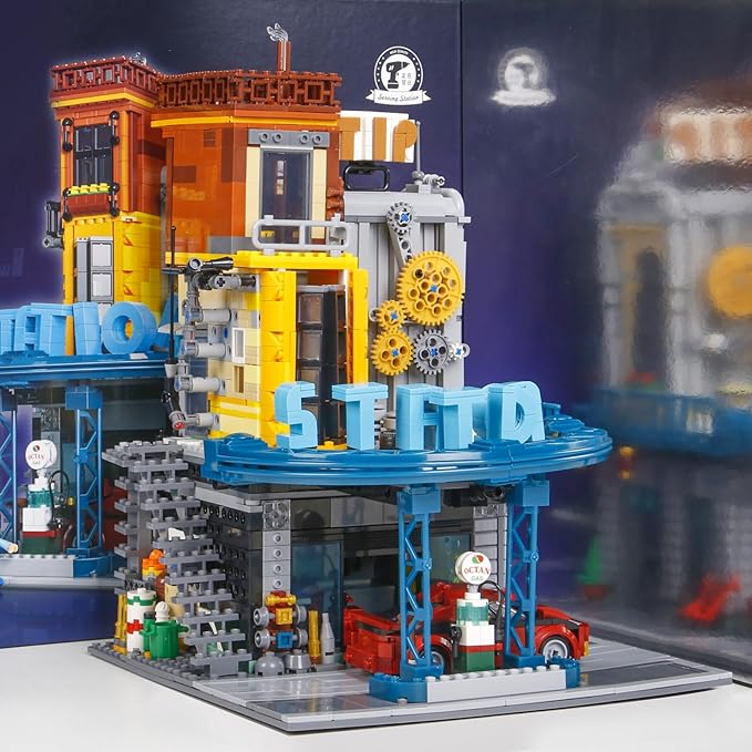 1859PCS City Serving Station Mini Building Blocks Toys not Compatible with Lego citys Size,Creative Street and Cars View Architecture Building Sets,Perfect Choice for 14+ Boys, Girls or Adults
