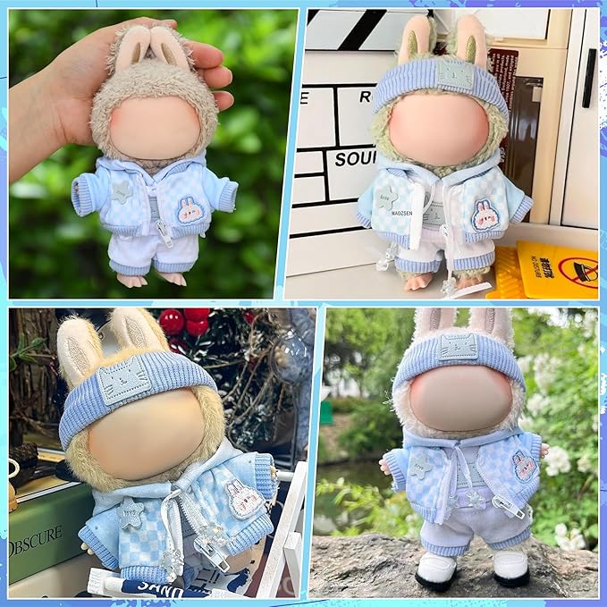 Clothes Fit for 17CM Doll, Fashion Doll Clothes Outfit Set Cute Theme Designer Toys Dress Accessories for Collector Fans Display (Light Blue Grid)