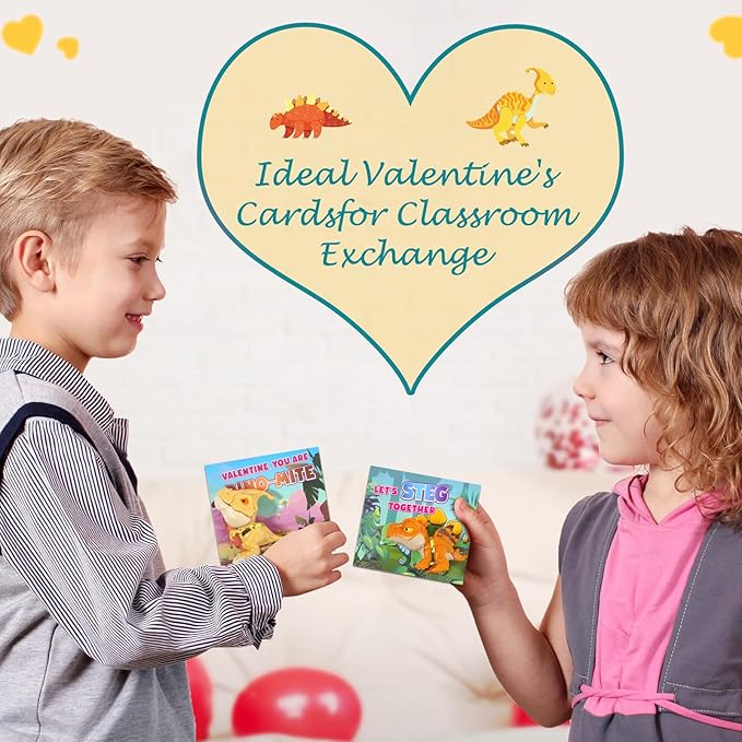 24 Pack Valentines Day Cards for Kids with Dinosaur Toys, Valentines Cards for Kids School Classroom Bulk Valentines Gifts Exchange, Valentines Day Dinosaur Toys for Kids Girls