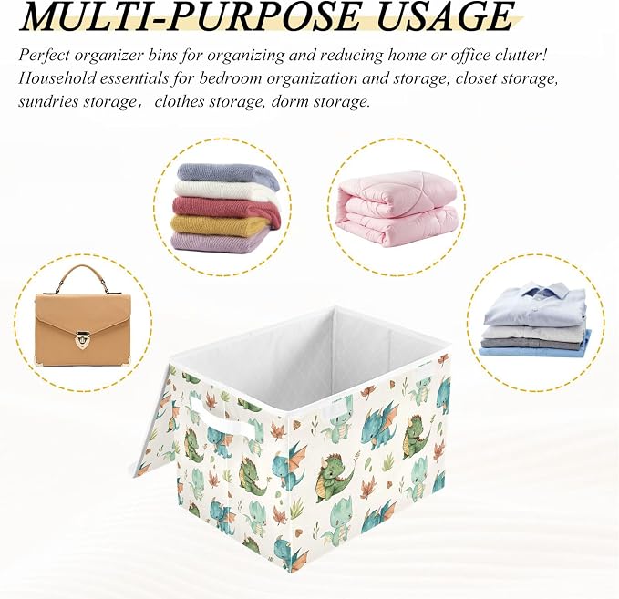 Dragon Watercolor Storage Bins with Lids and Carrying Handle,Foldable Storage Boxes Organizer Containers Baskets Cube with Cover for Home Bedroom Closet Office