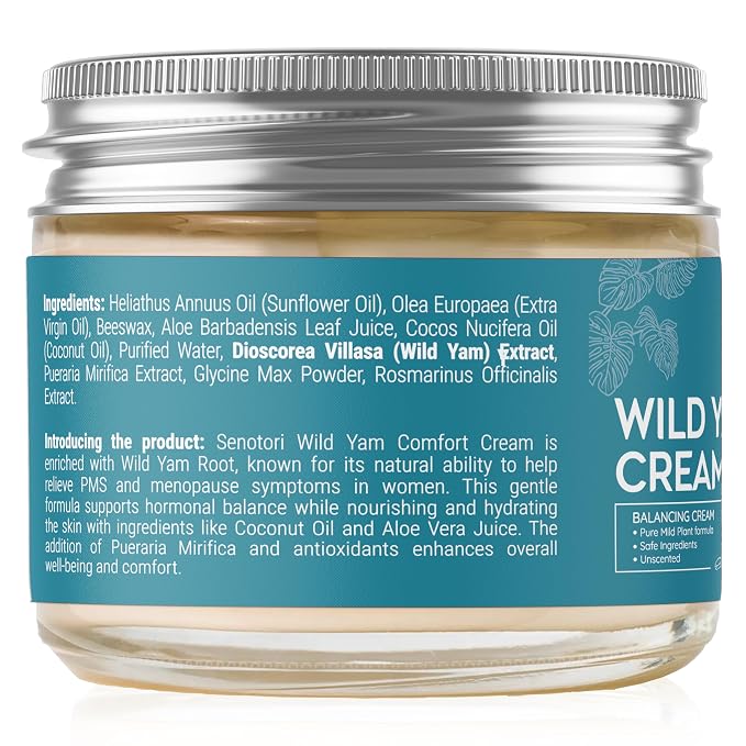 Unscented Wild Yam Cream: Hormone Balance, Menopause for Women 2Oz | Evening Primrose Oil, Soothes Hot Flashes, PMS Nighttime Comfort, Botanical Balm,Wellness Cream, Non-Greasy, Gift for Mom