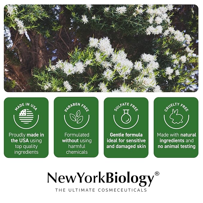 New York Biology Tea Tree Body Wash for Men and Women - Moisturizing Body Wash Helps Soothe the Skin - Refreshing and Hydrating Cleanser for Body and Feet - 16.9 Fl Oz