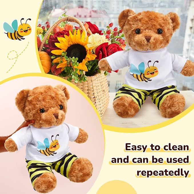 2 Pcs Bear Clothes Outfit Fit Most 12-16 Inch Stuffed Clothing Cute Plush Doll Clothes Plushy Bear Pajamas for Stuffed Make Your Own Plush Bears(Bee Style,Yellow and Black)