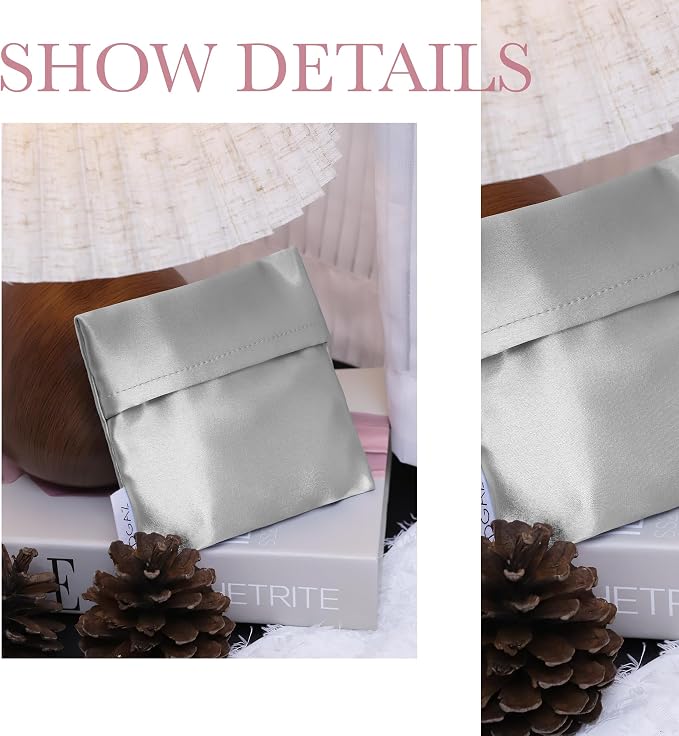 DGAZ Silk Sanitary Napkin Storage Bag, Period Bag for Teen Aged Girls, Portable Period Bag for Panty Liners/Menstrual Cup/Small Tampons,Mini Makeup Bag for Purse(Peral Grey)