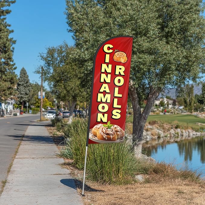 Cinnamon Rolls Feather Flag for Storefronts 6 FT (Flagpole Not Included) | Business Advertising Flag