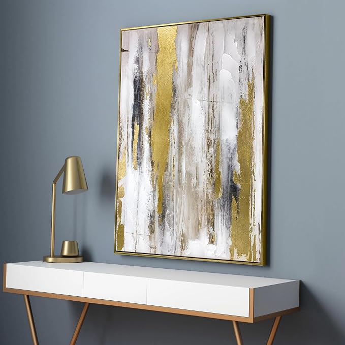 Zessonic Abstract Wall Art with Gold Foil - 24 x 32 Inches Gold and Gray Canvas Print with Texture for Modern Style Decor,Framed, Ready to Hang