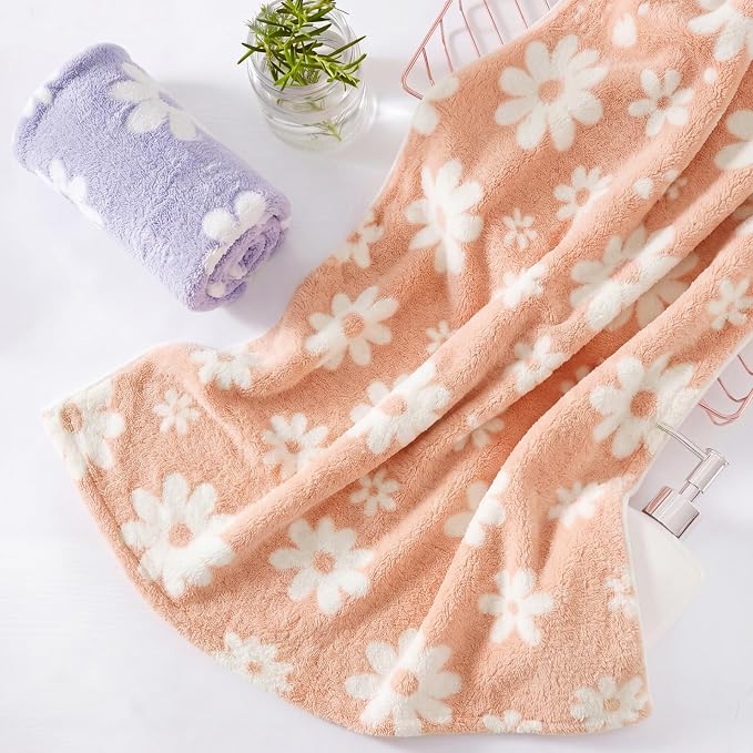 Soft Throw Blanket for Couch-Cozy Reversible Knitted Blankets | Lightweight Warm Fluffy Decor for Women, Mom, Her & Girls, Sofa, Chair, Bed, 50x70in,Daisy Floral Peach Orange