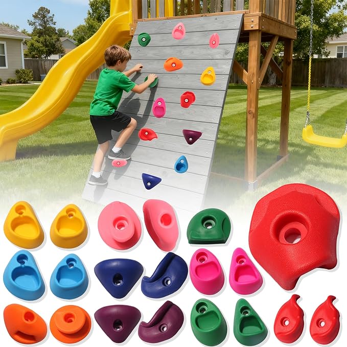 20 PCS Rock Climbing Holds for Kids,Rock Climbing Wall Grips Climbing Rocks Wall Kit for Indoor and Outdoor Playground Play Set with Hardware
