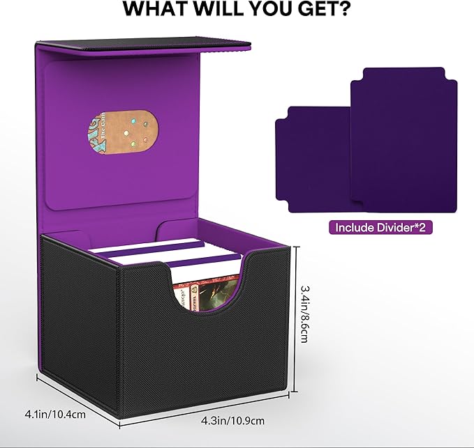ZLCA MTG Commander Deck Box, Card Deck Box for Trading Card, Holds 110+ Double Sleeved Cards Fits for TCG CCG Magic Cards with 2 Dividers (Black & Purple)