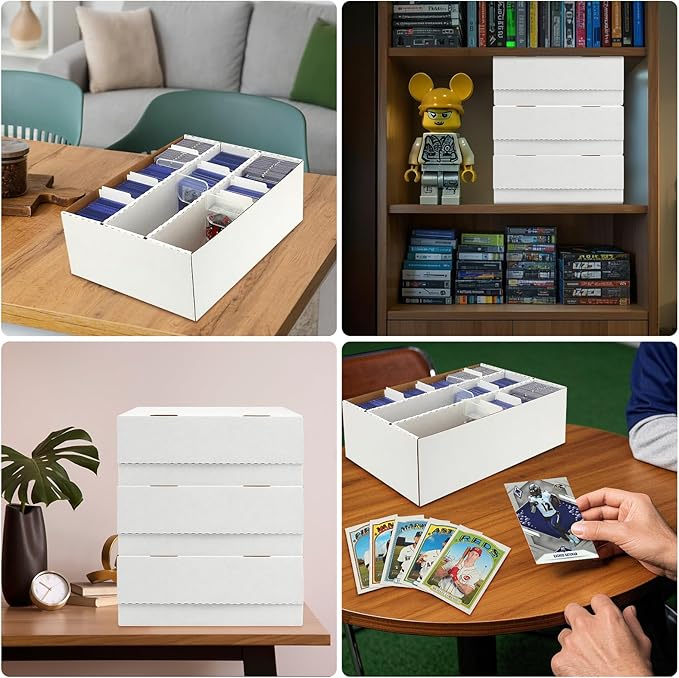 Trading Card Storage Box,3-Row 2100-Count PKMN Card Boxes For Sports Cards,Card Storage Box With 100 Soft Sleeves,16 Dividers,6 Support Bar,Case Box Fit for 35pt Magnetic Holders,toploader (2PACK)