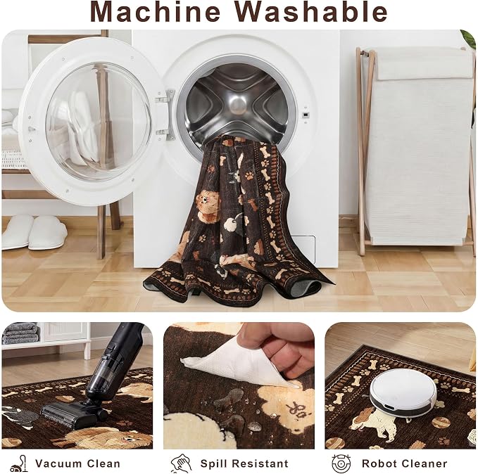 DUKINO 2.6x8 Kitchen Runner Rug, Washable Non Slip Dog Rug, Brown | Soft, Stain Resistant, Low Pile, Non-Shedding Animal Carpet Runner for Hallway Entryway Bathroom Laundry, Kid & Pet Friendly