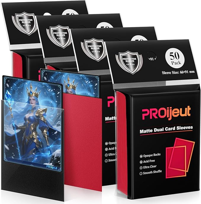 200 Pack Card Sleeves, Matte Dual Trading Card Sleeves with Opaque Back & Smooth Shuffle, Tear Resistant Card Protectors for MTG, TCG and Game Cards (Angry Red)