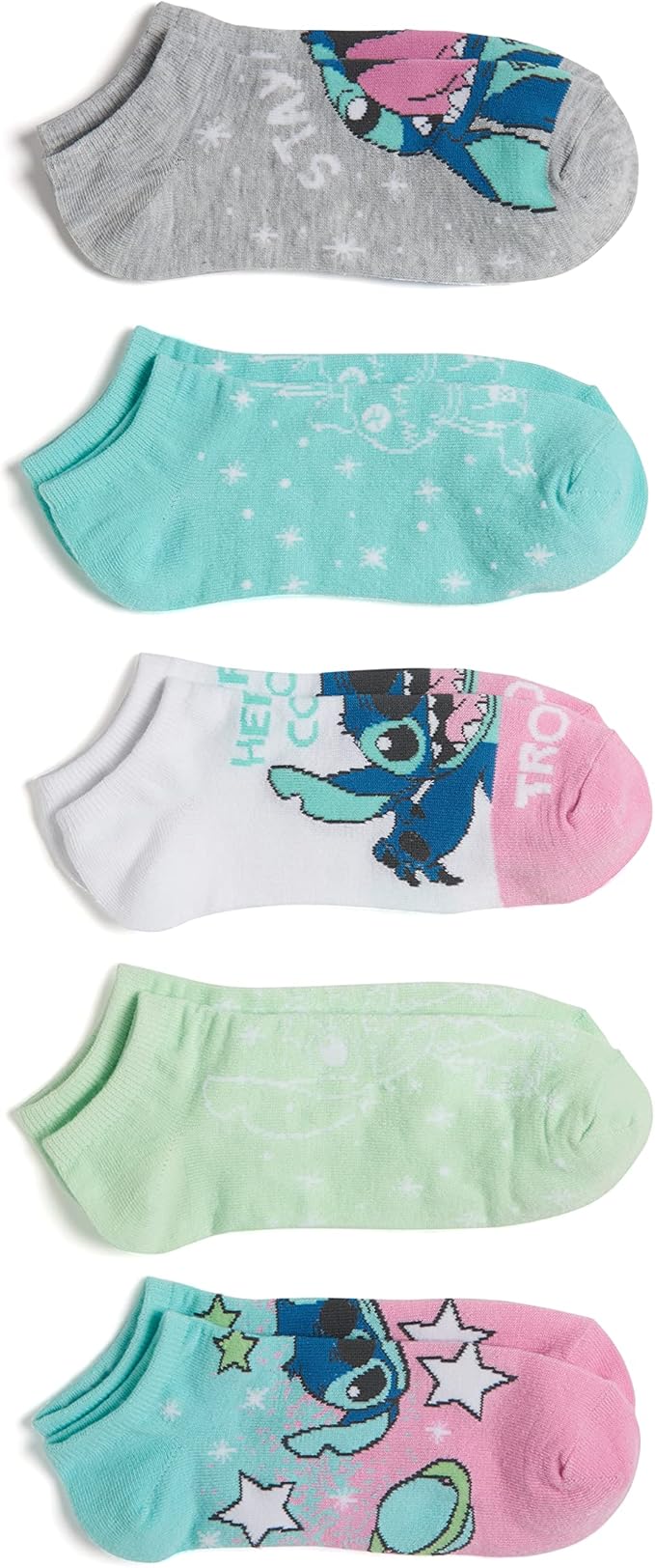 Disney Women's Lilo & Stitch 5 Pack No Show Socks