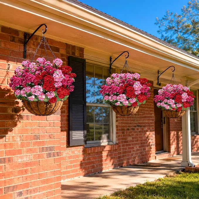 Artificial Geraniums Fake Flowers for Outdoors Decoration, 6 Bundles Silk Geraniums Flower UV Resistant Look Real Faux Plants for Front Door Garden Porch Planter Patio Balcony Yard Indoor Home, Mix