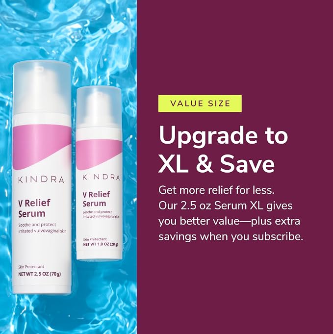 Kindra V Serum XL Vaginal Moisturizer - OBGYN Recommended For Itching, Burning, Thinning, Odor Support with Hyaluronic Acid, Estrogen-Free, pH-Balanced - 60 Applications