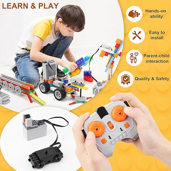 43pcs Power Function Motor Set for Lego Technic: 5 Motors (M/L/XL/Train/Servo), 2 Battery Boxes, IR Remote & Receiver, Control Switch, Cable, Building Block Tool Kit...Birthday Gift for Kids & Adults