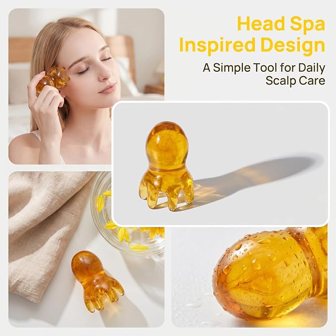 NIIIYTYB 2Pcs Head Massage Tools Scalp Massager Scraper for Deep Relaxation Acupressure Massager Japanese Spa Hair Care Tool for Home Office Travel Amber