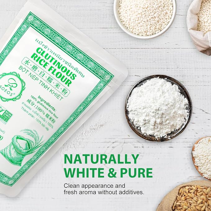 Soeos Glutinous Rice Flour 16 Ounce (Basic), 1 Pack Rice Flour for Baking or Cooking, All Natural White Rice Flour, Vegan, Gluten-Free