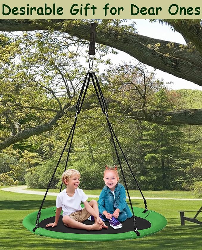 40 Inch Saucer Tree Swing Set for Kids & Adults, Adjustable Swing Sets for Backyard or Outdoor Playground, Green & Black, 1 Pack