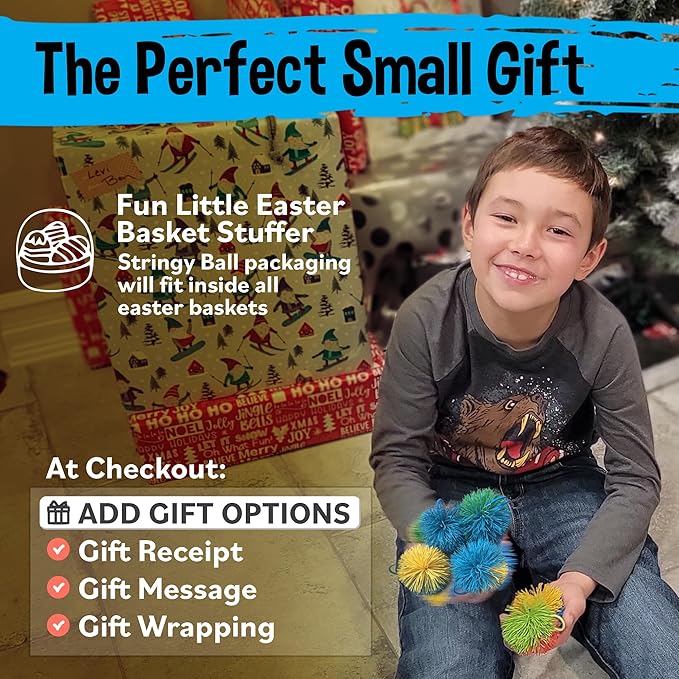 Stringy Balls & Sensory Toys for Kids 8 Pack - Stocking Stuffers For Kids Ages 4 5 6 7 8 9 Year Old Gift Ideas - Best Birthday Toddler Gifts for Boys & Girls - Monkey Pom Balls Fidget Toys Stress Ball