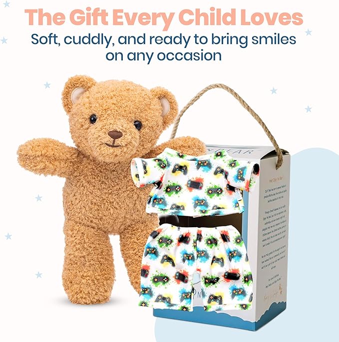 Zip N' Bear Soft Plush Teddy Bear Stuffed Animal with Gamers Galaxy Pajamas - Zippy The Bear Cute Cuddly Plush Toy, Perfect Sensory Teddy for Kids, Toddlers - Adorable Gift & Bedtime Companion