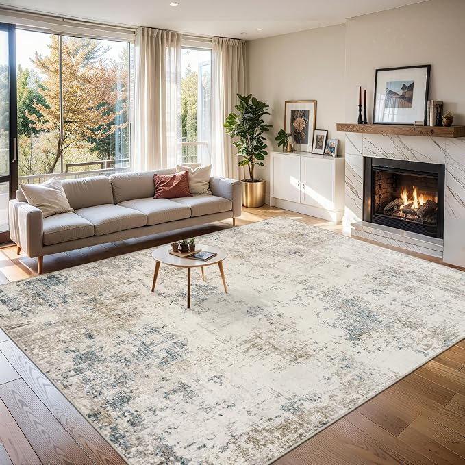 Area Rugs Living Room Rug - 4x6 Washable Modern Abstract Soft Neutral Non-Slip Carpet Large Indoor Floor Stain Resistant Thin Carpets for Bedroom Dining Room Farmhouse Nursery Home Office Multi