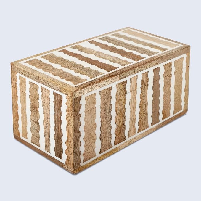 Handicrafts Home Large Decorative Storage Box with Lid Wooden Memory Box Keepsake Storage Box Photo Storage Organizer – Resin Inlay Kept Safari Collection - 10x5x5