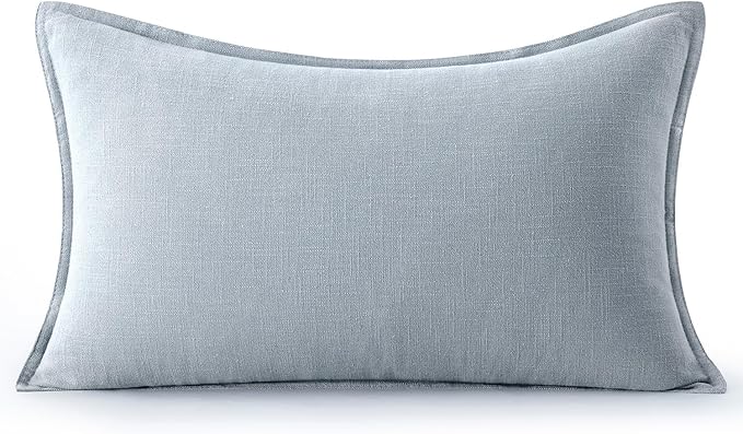 MIULEE Decorative Linen Lumbar Pillow Cover 12x20 Inch Light Blue | Boho Farmhouse Couch Long Throw Pillow for Bed, Pack of 1 Accent Coastal Modern Pillowcase, Sofa Livingroom Home Decor