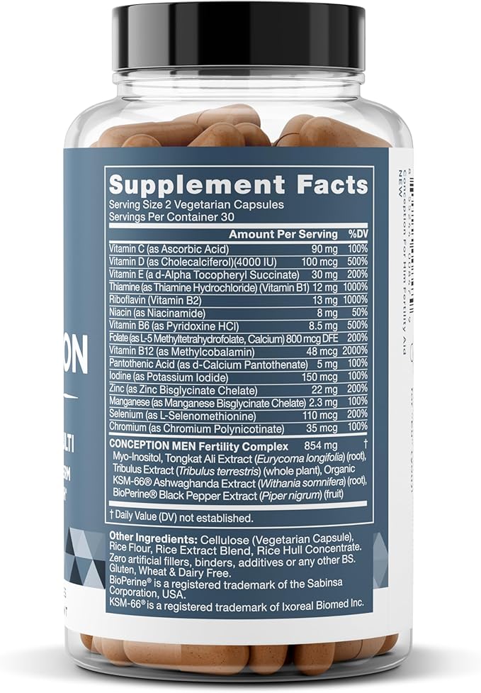 Eu Natural Conception for Him - Male Fertility Supplements with Ashwagandha, Folate & Zinc - Sperm Count, Motility & Strength Support - Fertility Support for Men, 120 Vegetarian Capsules