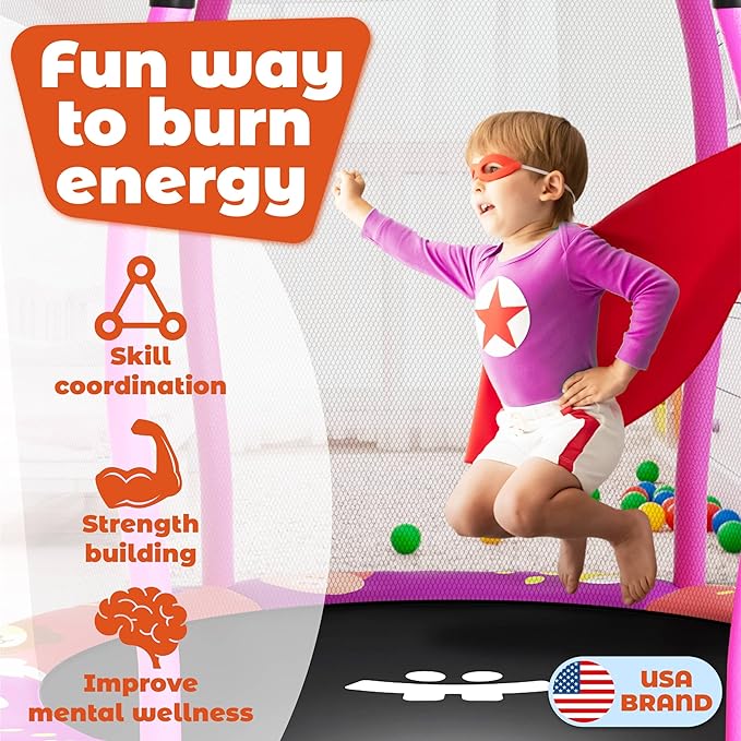 Happin® 55†Toddler Trampoline Indoor & Outdoor Playset, 5FT Kids Trampoline, Ultra Safe Mini Trampoline for Kids with Safety Enclosure Net, Gifts for Birthday with Basketball Hoop