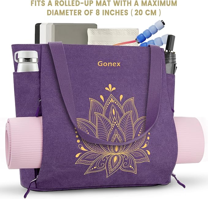 Gonex Yoga Mat Bag, Large Tote Bag with Multi Pockets for Women Men, Canvas Mat Carrier, Full Zipper Easy Access for Pilates Gym Travel