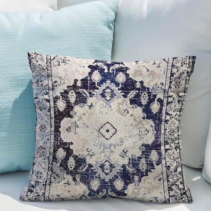 Snycler Boho Throw Pillow Covers 16x16 inch Set of 2 Boho Rug Carpet Double Sided Pattern Cotton Soft Pillow Case Cushion Cover Pillowcase for Couch Sofa Bed Decorative (Navy Blue)