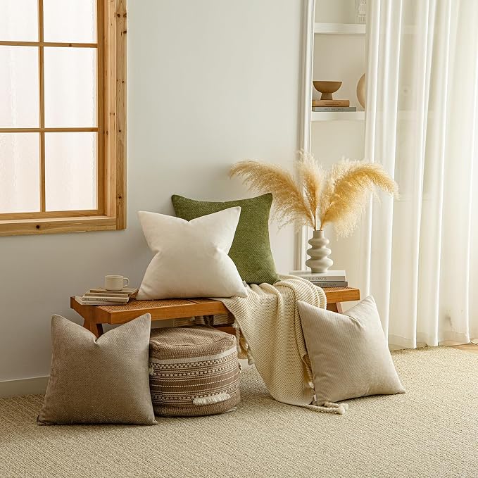 a moment Pack of 2 Decorative Chenille Throw Pillow Covers with Twill Cushion Covers for Sofa Living Room Couch Bed 12x20 Inch Moss Green