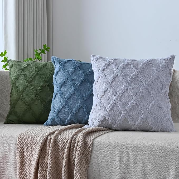 Set of 2 Soft Moroccan Throw Pillow Covers 12x20 Inch Plush Boho Decorative Pillow Cover Accent Cushion Case for Couch Sofa Bed, Grey