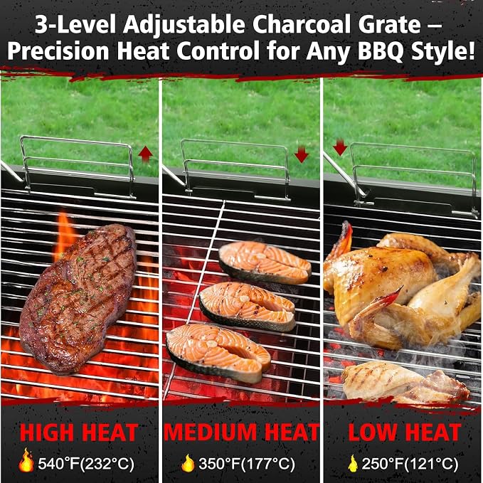 Barrel Barbecue Charcoal Grill: Premium Spacious Outdoor BBQ Grill | with Side Table - Ideal for Patio Cooking Backyard Grilling Camping Picnics Tailgating Parties