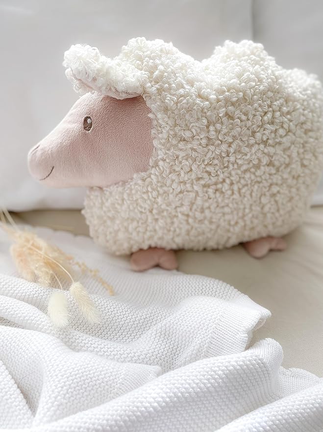 MON AMI Lamb Shaped Pillow – 13.5x12”, Sheep Stuffed Toy, Plush Stuffed Hugging Pillow, Decorative Cushion for Child’s Nursery, Cute Room Décor