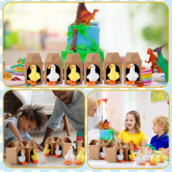84 Pcs Adopt a Pet Party Favors 24 Mini Plush Stuffed Animals 10 White Plastic Fence 24 Paper Gift Boxes 24 Adoption Cards with Mini Chalkboard and Artificial Lawn(Goose)