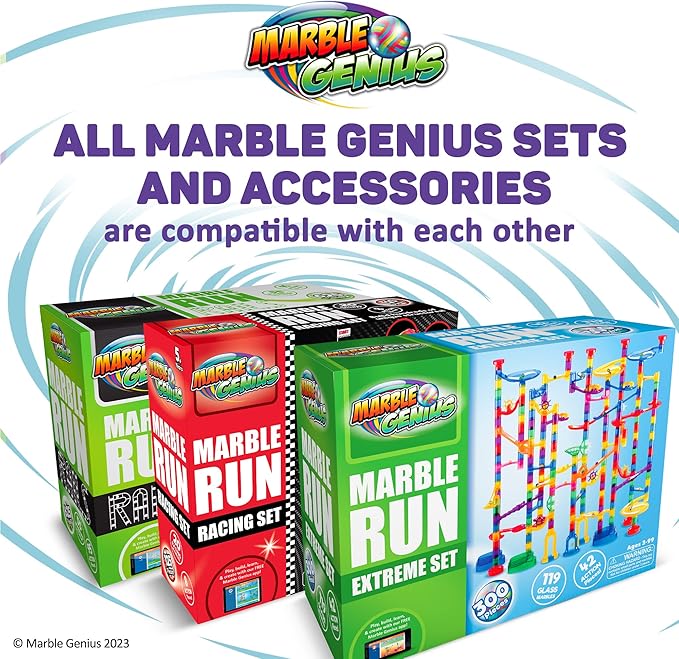 Marble Genius Marble Run - 300 Complete Pieces Maze Track Toys for Adults, Teens, Toddlers & Kids Aged 4-8 Years Old, (181 Translucent Marbulous Pieces + 119 Glass-Marble Set), Extreme Set