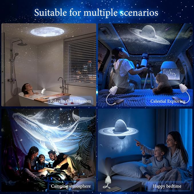 2-in-1 Galaxy Projector Night Light, USB Star Projector for Bedroom | 360° Adjustable Brightness Portable Galaxy Light Mini LED Wall Projection Lamp for Roof of Car & Tent Home Decor Gift,6 Films