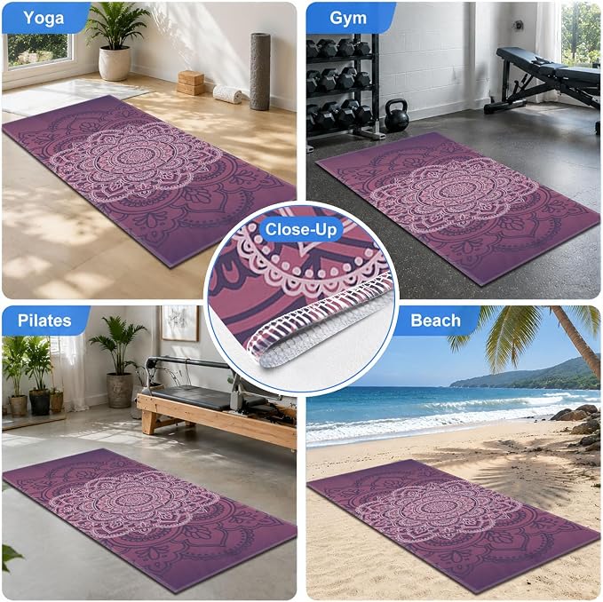 Yoga Mat Towel, Hot Yoga Non Slip with 4 Corner Pockets, 74 x 26 in | Soft Absorbent Microfiber With Four Corner Pockets, Fits Over Yoga Mats For Hot Yoga, Pilates, Gym, And Travel