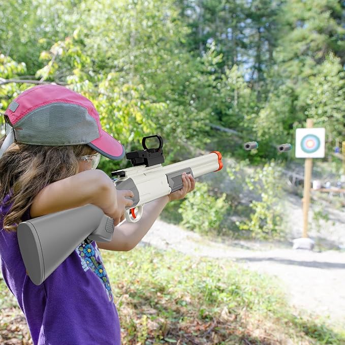 Toy Gun Double Barrel Shotgun Toy,with 20 Soft Bullet Darts, Toy Foam Blaster Foam Dart Blaster with Scope for Kids, Youth, Teen, Boys-Holiday for 8-12 Year (White)