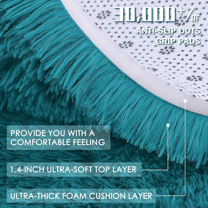 OLANLY 3x5 Machine Washable Small Bedside Rug, Soft Fluffy Shaggy Rugs for Living Room, Bedroom, Indoor Floor Carpet for Kids Girls and Boys, Preppy Dorms, Nursery, Home Decor Aesthetic, Teal