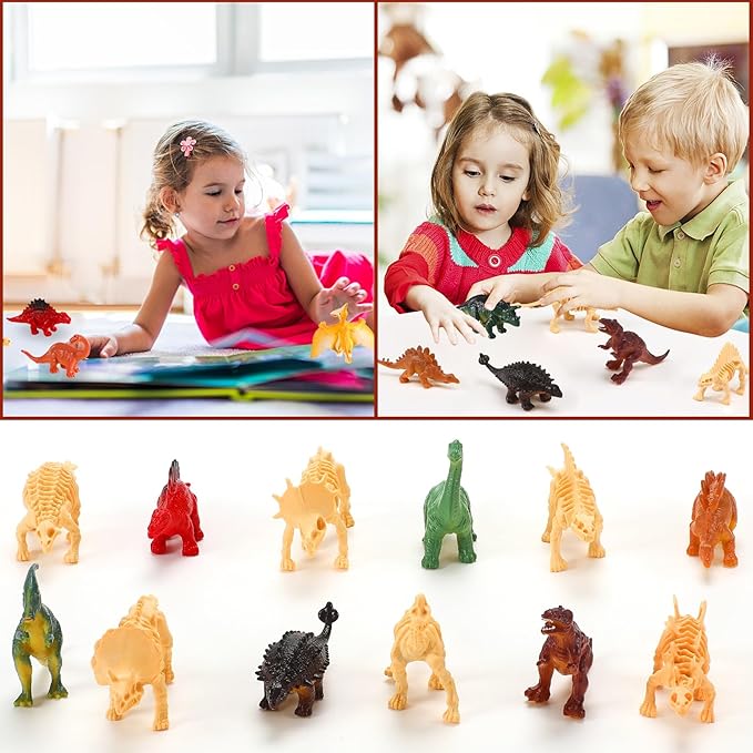 UPINS 24 pcs Dinosaur Skeleton Toy 3.5 Inch Assorted Figures and Dinosaur Fossil Skeletons with Storage Box Educational for Science Play Dino Sand Dig Party Favor Decorations