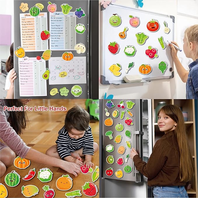 Large Size Cute Fridge Magnets for Toddlers, Preschool Spelling Learning Education Refrigerador Magnetic Toy (Fruits Vegetables 43pcs)