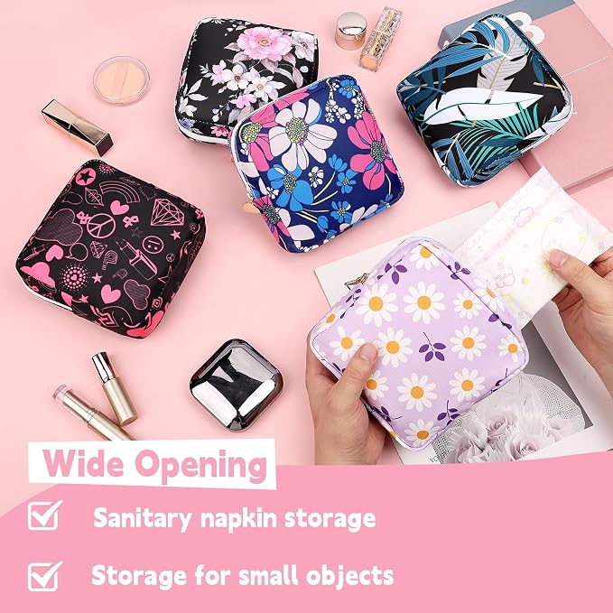 Period Bag for Girls Polyester Period Pouch Pad Bag First Period Kit for Teen Pads/Sanitary Napkins/Small Tampons, Feminine Hygiene Organizer for Women (Jungle Leaf)