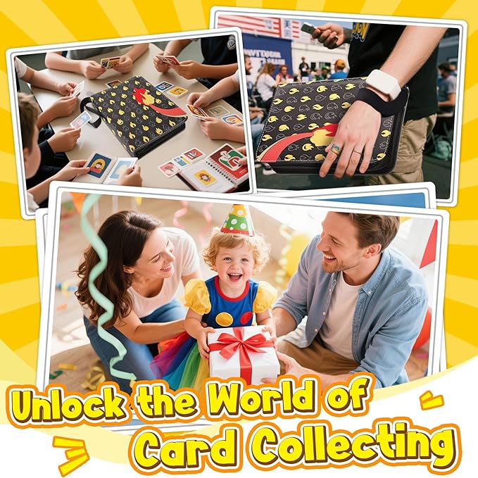Card Binder – 9 Pocket Zipper Collection Album, Premium PU Holder, Double-Sided Display for 900 Cards, Includes 5 Hard Plastic Sleeves for Game Cards, Sports Cards(Fire)