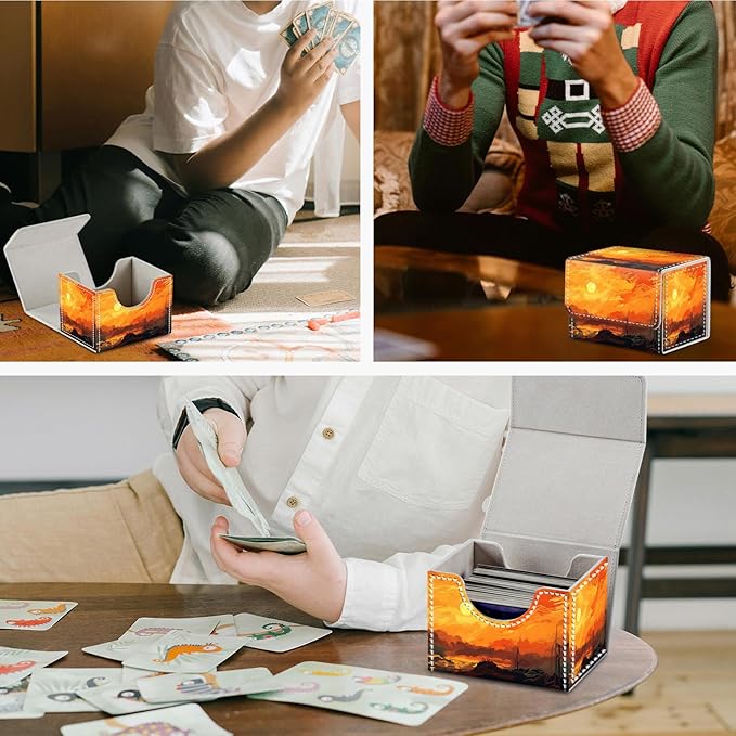DEGDFSGR for TCG MTG Card Game Storage Box Organizer Trading Card Case Commander Deck Box Magnetic Closure Creative Pattern Up to 200 Cards, Sun Rising Up From The Sky